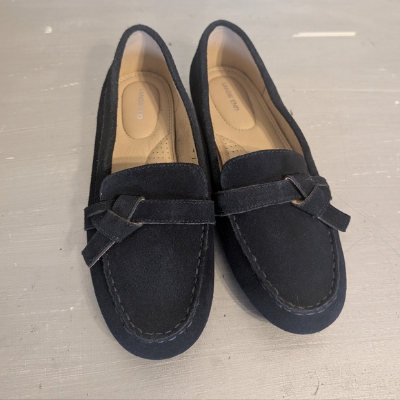 Lands End Navy Blue Suede Leather Slip On Loafer with Knot Accent Size 7 B US - Picture 3 of 15